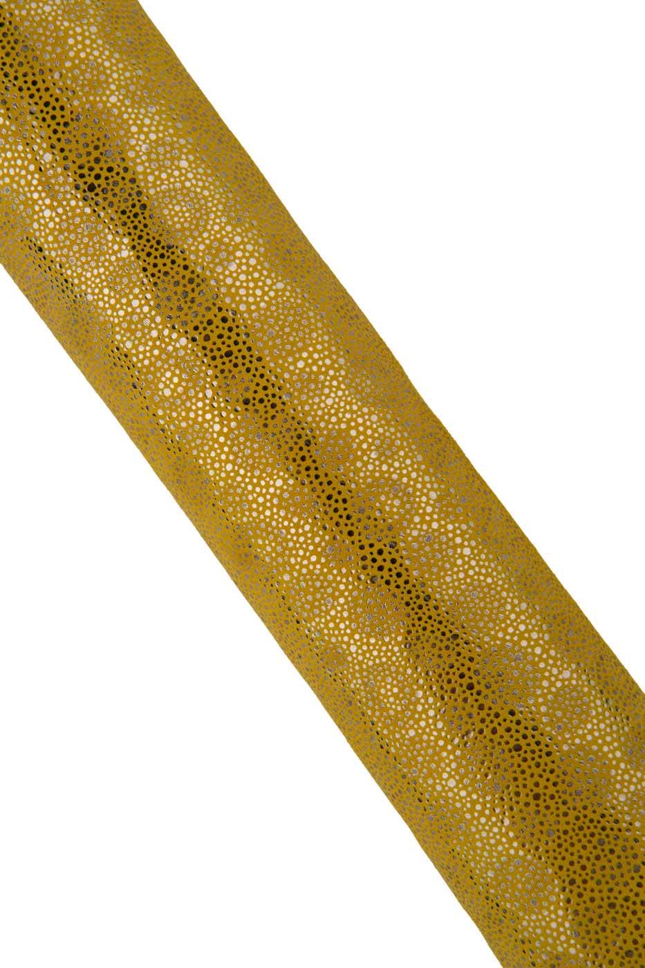 METALLIC textured leather skin, yellow suede goatskin with light gold REPTILE - like print, soft bright hide B19487-MT(st) LaGarzarara