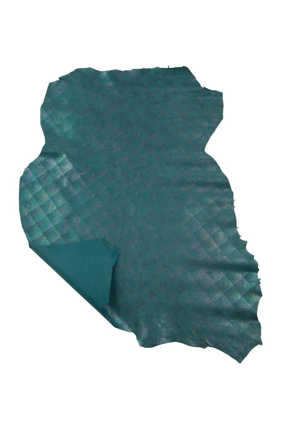 Bundle of 3 HOLOGRAPHIC METALLIC letaher skins, green iridescent suede goatskins, soft bright materials for hobbyists B19397-MT(st)