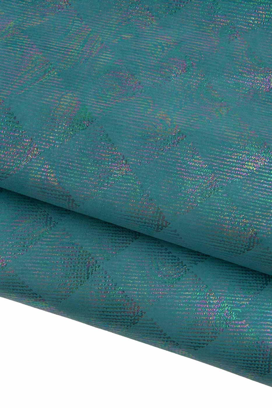 Bundle of 3 HOLOGRAPHIC METALLIC letaher skins, green iridescent suede goatskins, soft bright materials for hobbyists B19397-MT(st)