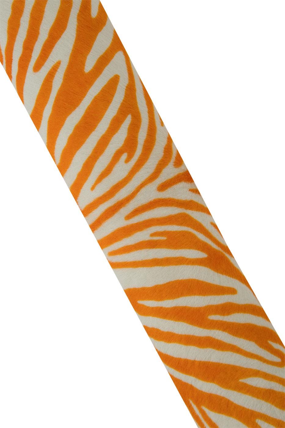 ZEBRA printed hair on leather hide, orange - white animal print on PONY calfskin, hairy cowhide, soft hairy leather B19380-CV La Garzarara