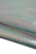 Silver IRIDESCENT metallic leather skin, holographic CRACKLED printed goatskin - glossy bright soft hide B19424-MT(st) La Garzarara