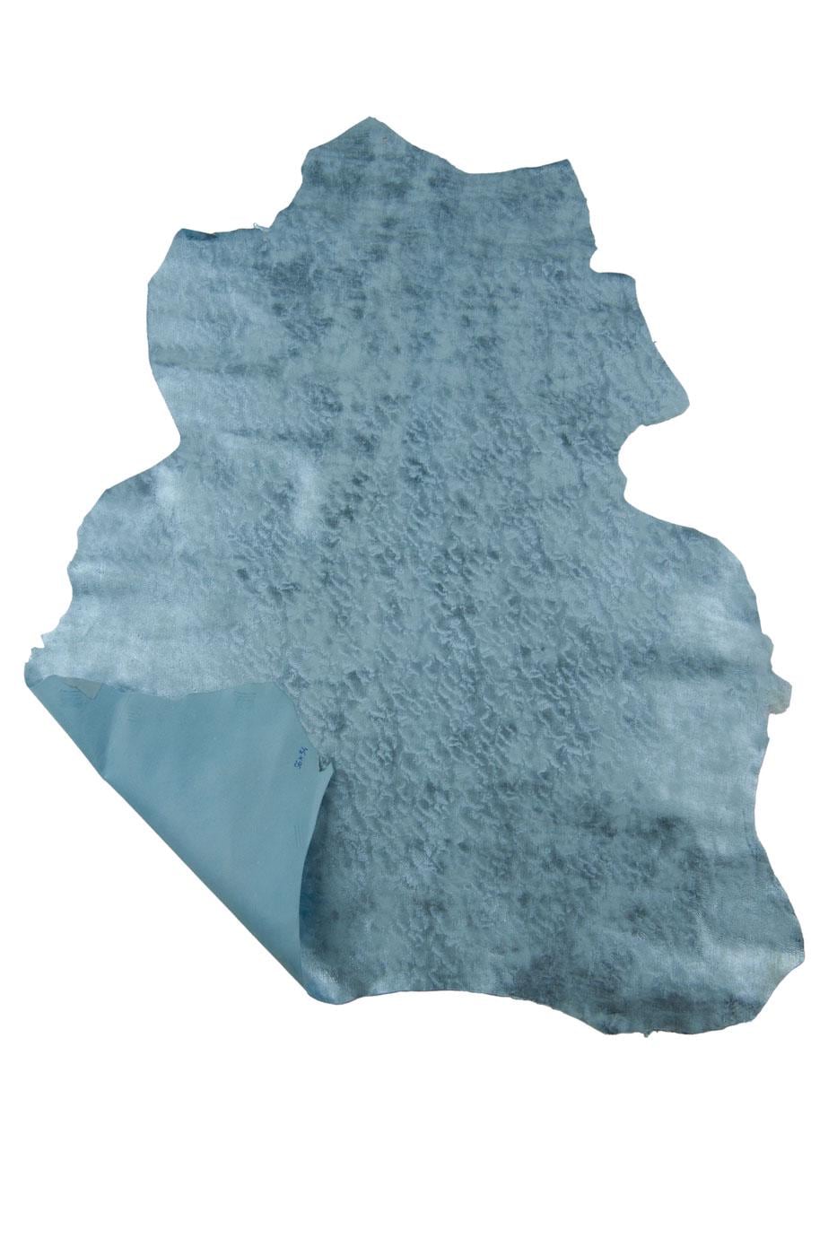METALLIC SUEDE leather skin, silver foil on light blue suede, soft bright sparkle material for diy projects B19396-MT(st) La Garzarara
