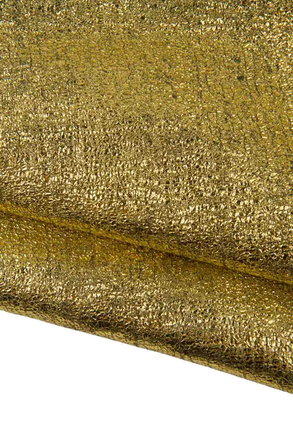 Pack of 3 GOLD METALLIC leather skins, soft bright crackle printed goatskins for hobbyists B19432-MT(st) La Garzarara