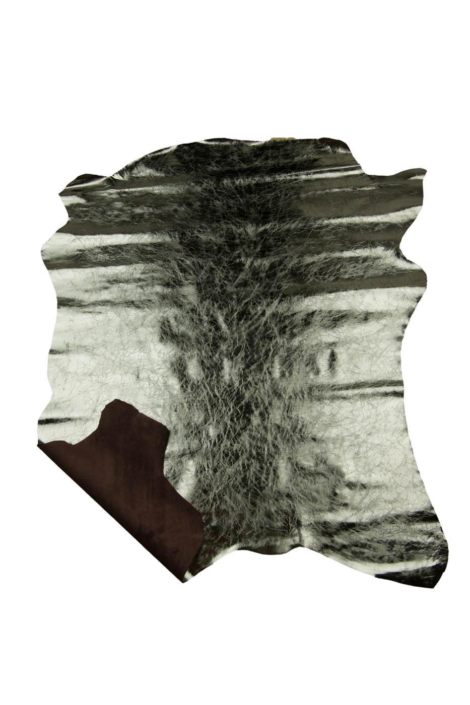 Steel METALLIC leather skin, soft WRINKLED goatskin, bright sparkle hide for hobbyists B19334-MT La Garzarara