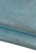 Light blue METALLIC leather skin, FABRIC print on sparkle goatskin, glossy soft hide for hobbyists B19421-MT La Garzarara