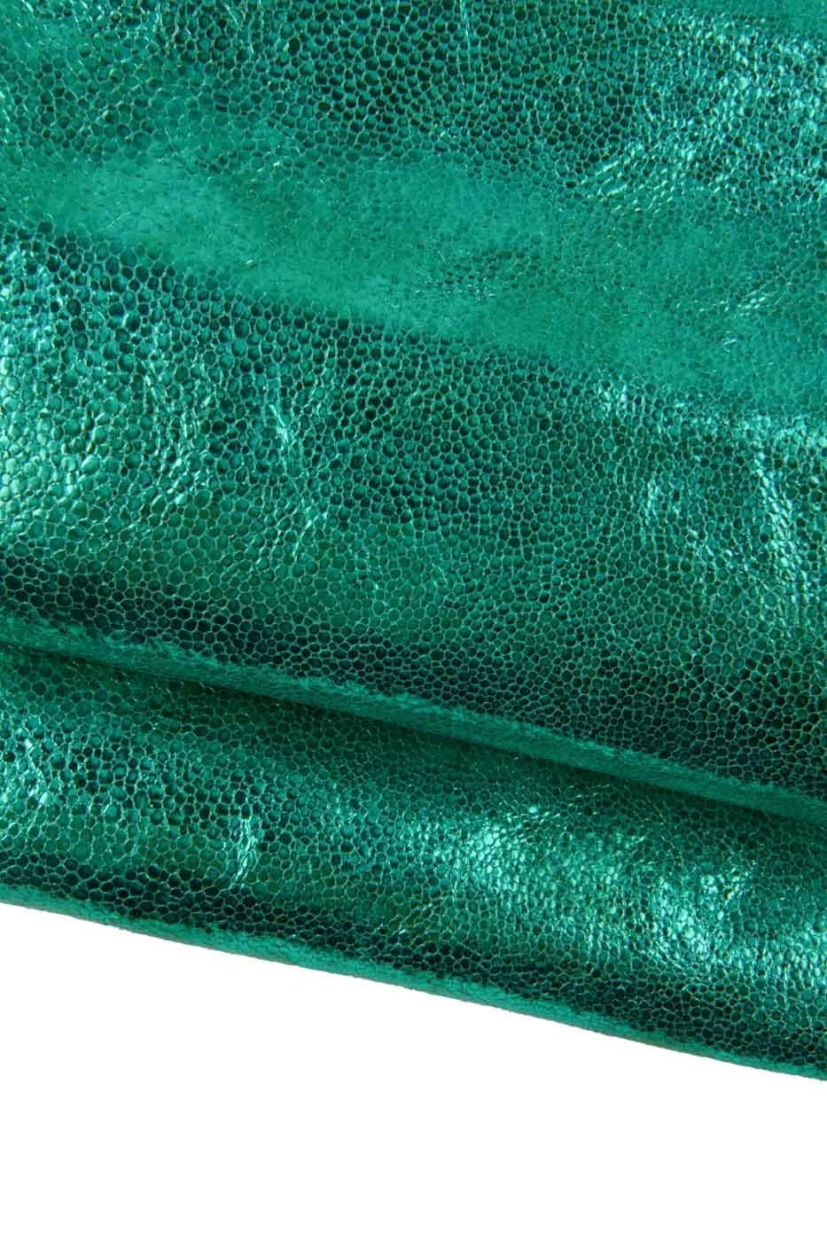 Turquoise METALLIC RAY printed leather skin, aquamarine soft bright goatskin, sparkle animal textured hide for hobbyists B19480-MT(st)