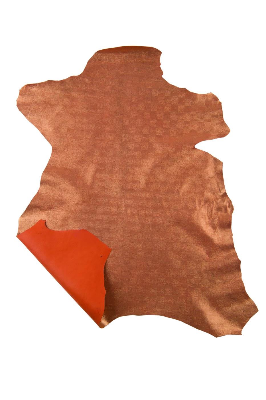 Pack of 3 METALLIC SUEDE goatskins, orange leather skins with gold geometrical pattern B19475-MT(st) LaGarzarara