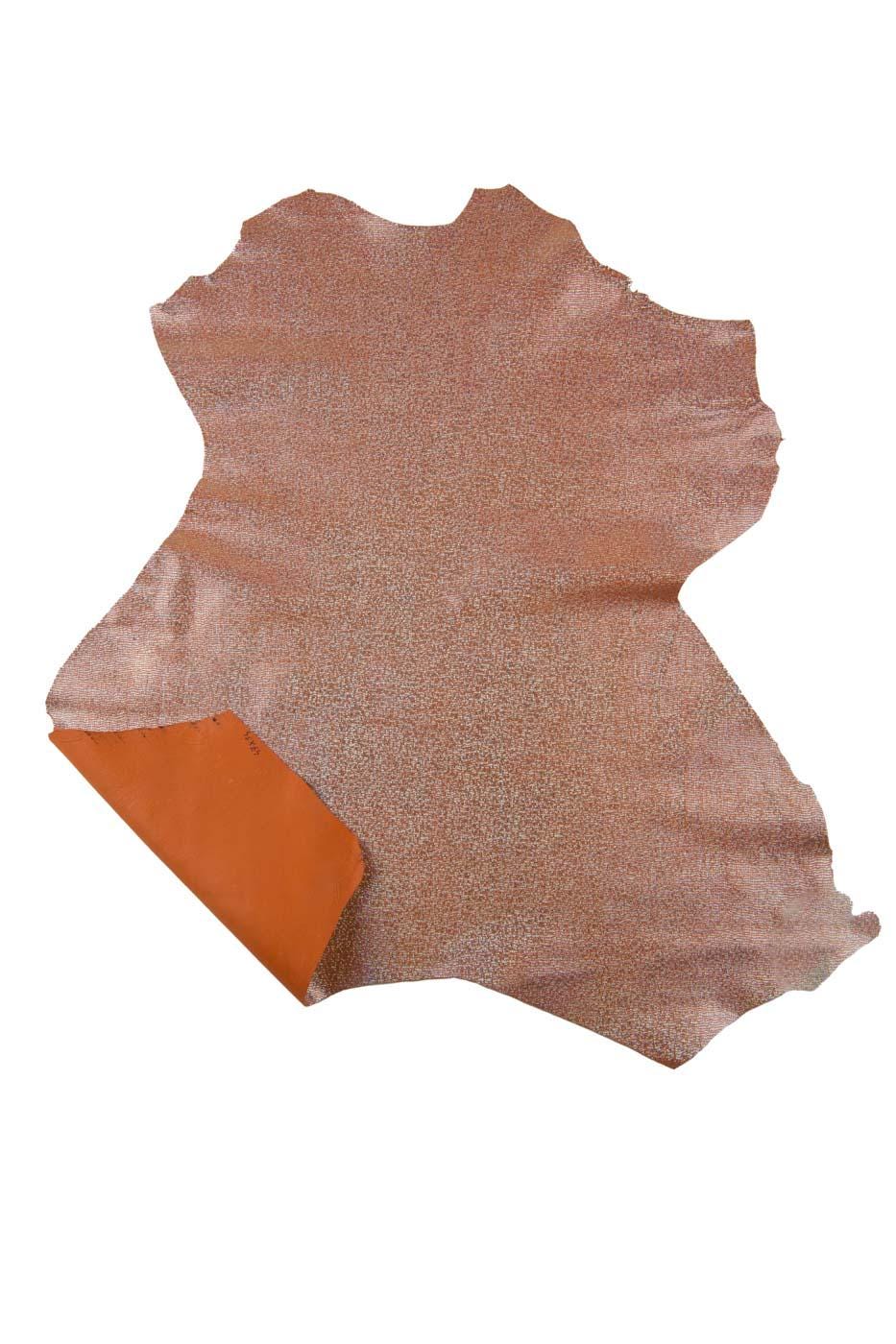 Bundle of 3 IRIDESCENT metallic suede goatskins, orange leather skins with silver HOLOGRAPHIC reptile pattern B19426-MT(st) LaGarzarara