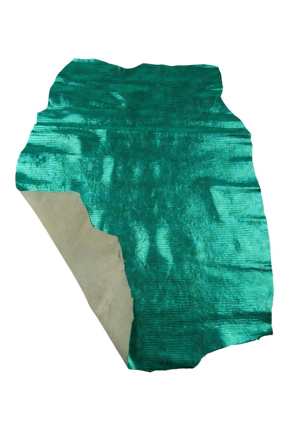 Turquoise METALLIC LIZARD printed leather skin, sparkle crocodile printed goatskin, bright soft hide B19482-MT(st) La Garzarara