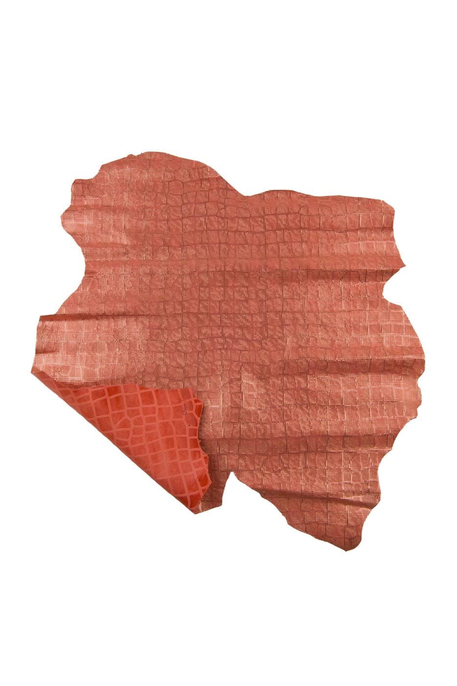Metallic suede goatskins, orange leather skins with GOLD sparkle geometrical pattern, bright suede hides B19391-MT(st) LaGarzarara