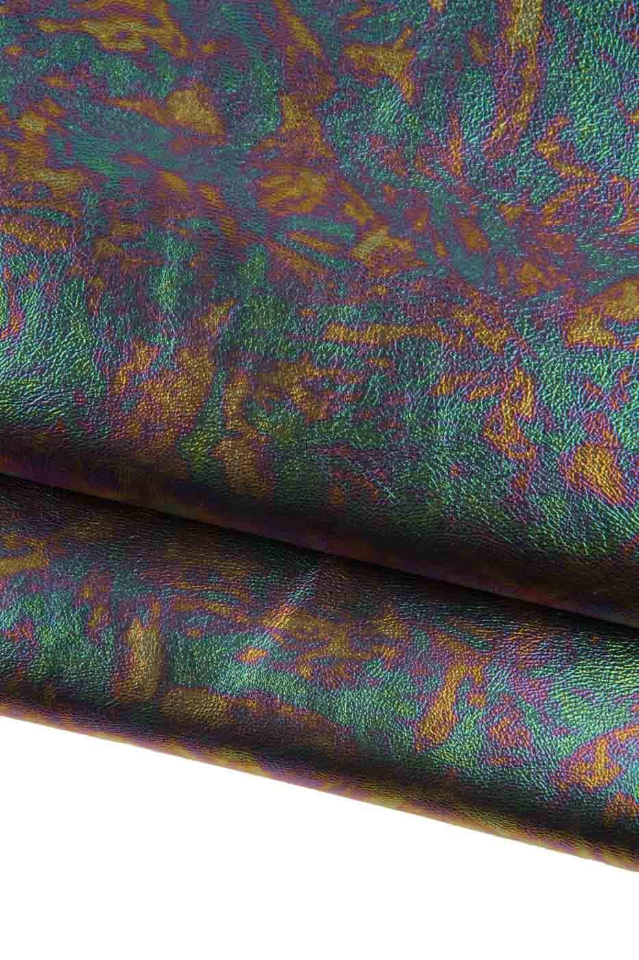 HOLOGRAPHIC metallic leather skin, multicolor GASOLINE printed sheepskin, soft bright lambskin for hobbyists B19374-MT(st) La Garzarara