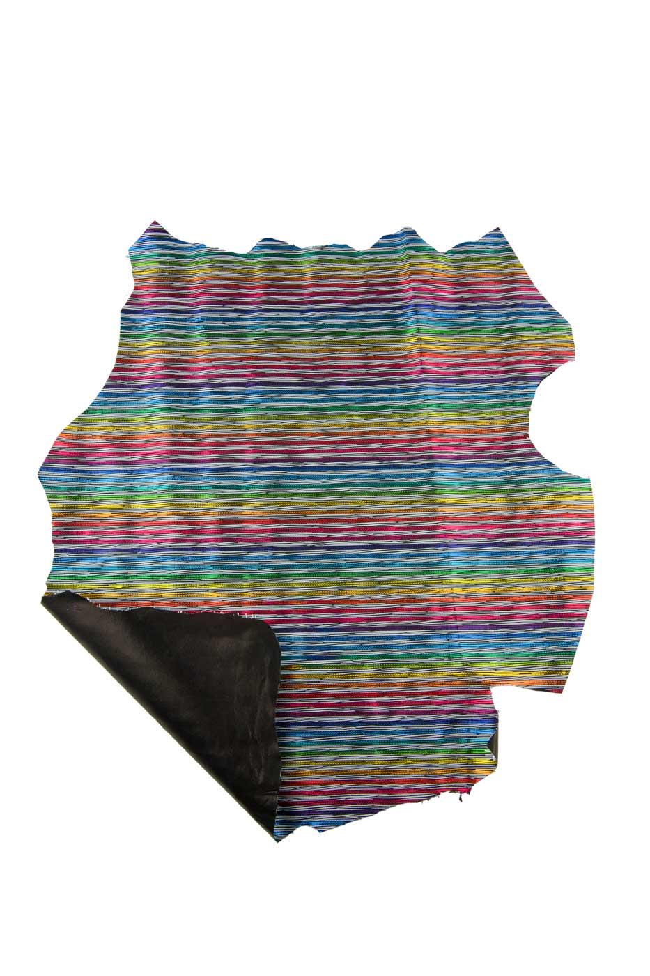 MULTICOLOR STRIPED leather skin, colorful rainbow printed goatskin, soft sparkle hide for diy creations B19385-MT(st) La Garzarara