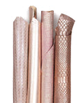 Bundle of 4 powder PINK - platinum leather skins, pack of metallic, printed and iridescent goatskins for DIY B19519-MT(st) La Garzarara