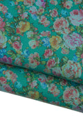 MULTICOLOR FLORAL textured goatskin, colorful flower print on green leather skin, glossy, soft, ideal for hobbysists B19393-ST La Garzarara