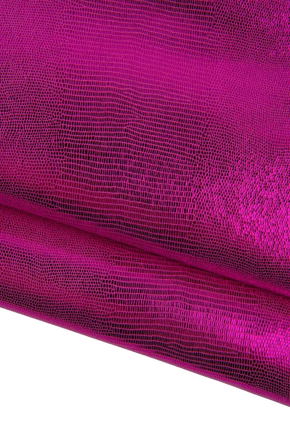 Fuchsia LIZARD printed leather skin, METALLIC reptile textured goatskin, classic brigh soft hide for hobbyists B19400-MT(st) La Garzarara