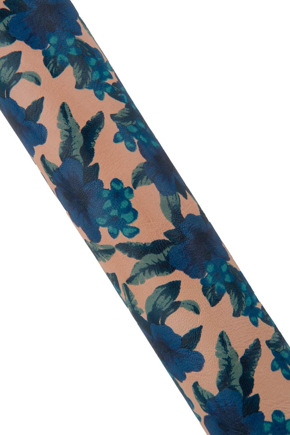 Green - blue FLORAL print on beige goatskin, smooth soft TEXTURED leather skin, for hobbysists B19422-ST La Garzarara
