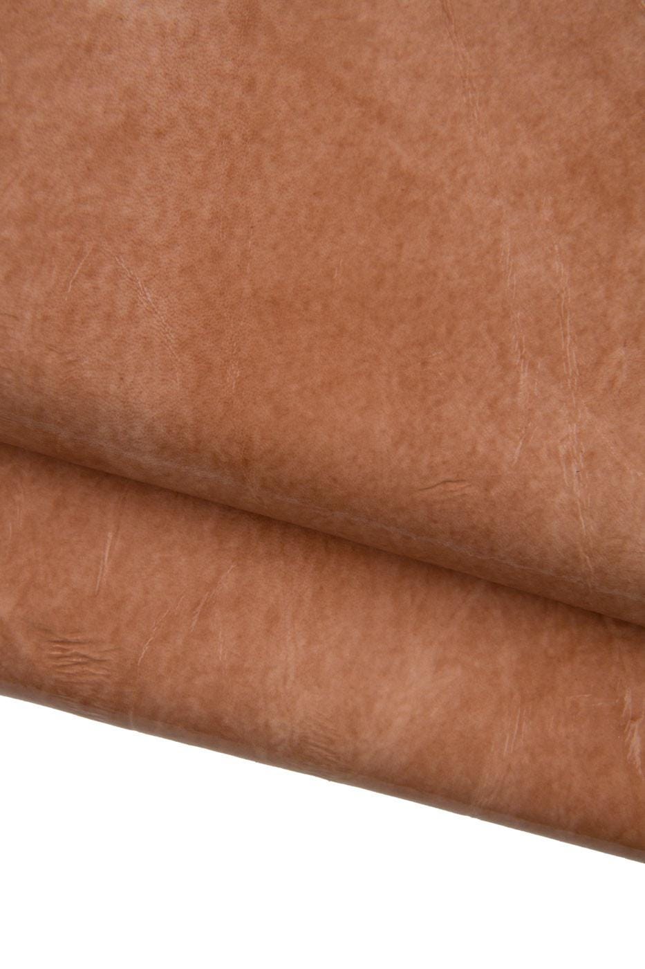 Flesh pink AGED leather skin, GLOSSY soft distressed goatskin, antiqued wrinkled hide for hobbyists B19319-ST La Garzarara
