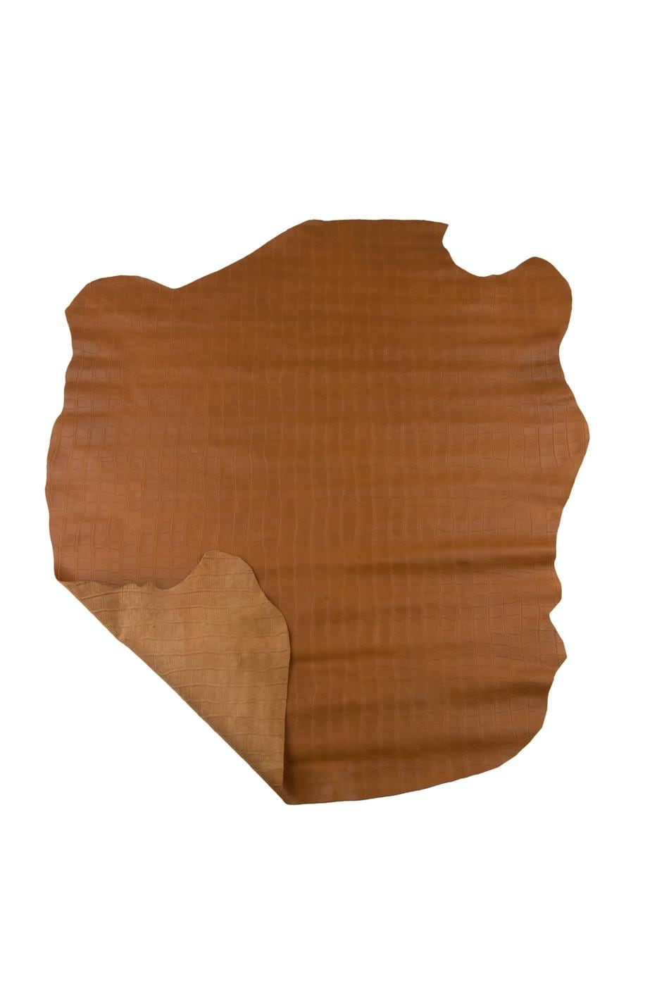 Brown CROCODILE EMBOSSED leather skin, tan animal printed matt goatskin, genuine material for bags crafting B19311-ST La Garzarara