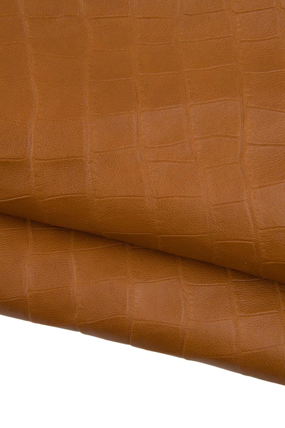 Brown CROCODILE EMBOSSED leather skin, tan animal printed matt goatskin, genuine material for bags crafting B19311-ST La Garzarara
