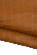 Brown CROCODILE EMBOSSED leather skin, tan animal printed matt goatskin, genuine material for bags crafting B19311-ST La Garzarara