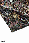 Mini LEOPARD printed leather hide, HOLOGRAPHIC animal pattern on black suede calfskin, metallic printed cowhide for hobbyists B18847-MT(st)