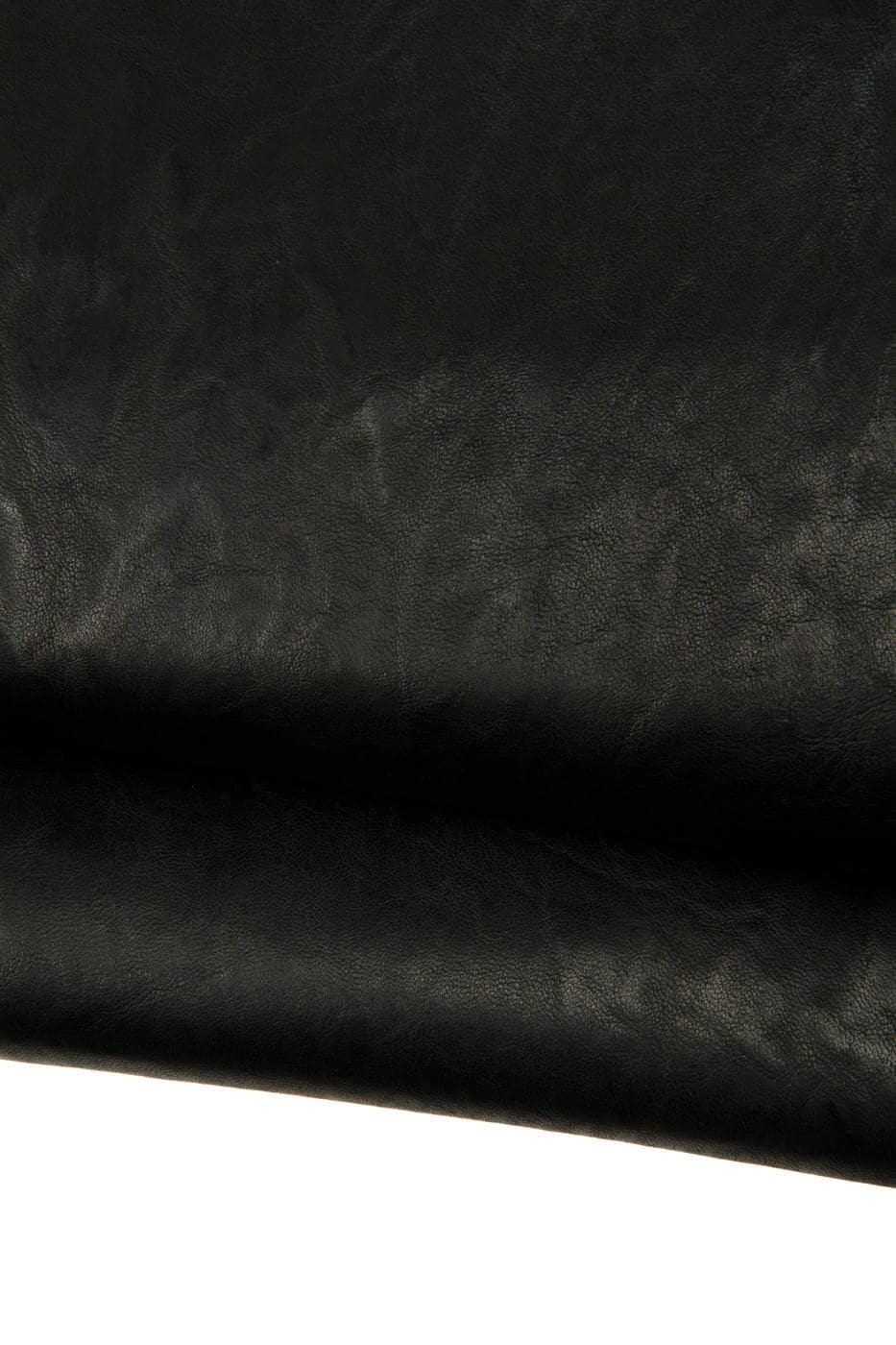 Black sheepskin leather, WASHED, VEGETABLE tanned leather skin, natural soft wrinkled genuine hide, for crafting B19858-TB La Garzarara