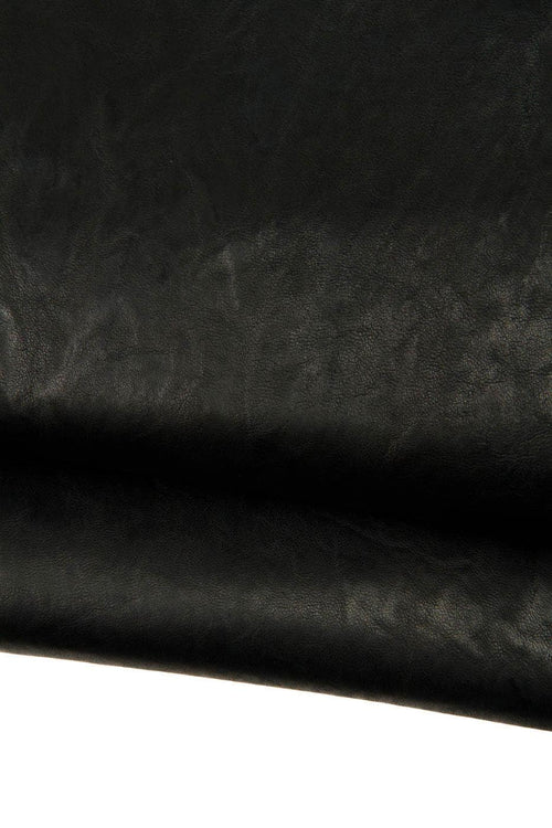 Black sheepskin leather, WASHED, VEGETABLE tanned leather skin, natural soft wrinkled genuine hide, for crafting B19858-TB La Garzarara