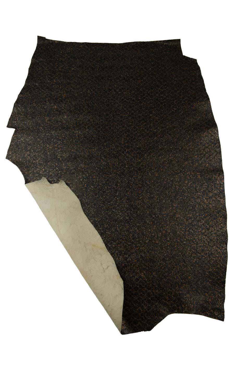 Metallic CROCOCDILE embossed leather hide, black alligator printed skin with bronze SPECKLED pattern, 1.1-1.3 mm B19306-MT(st) La Garzarara