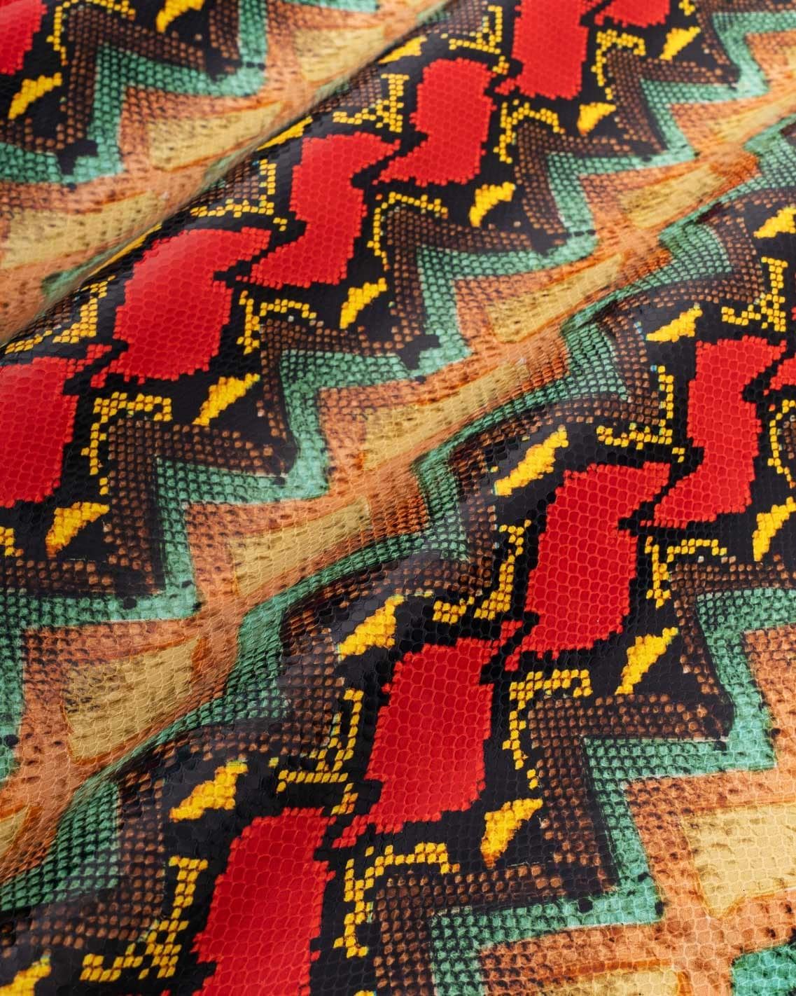 Multicolor PYTHON printed leather hide, reptile textured calfskin, snake pattern on glossy soft hide for DIY B18994-ST La Garzarara