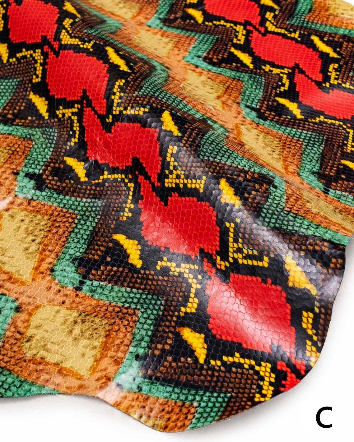 Multicolor PYTHON printed leather hide, reptile textured calfskin, snake pattern on glossy soft hide for DIY B18994-ST La Garzarara