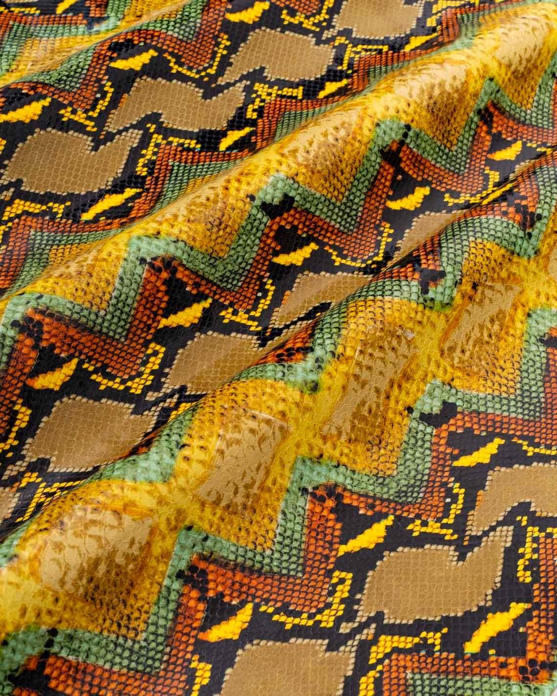 Multicolor PYTHON printed leather hide, reptile textured calfskin, snake pattern on glossy soft hide for DIY B18994-ST La Garzarara