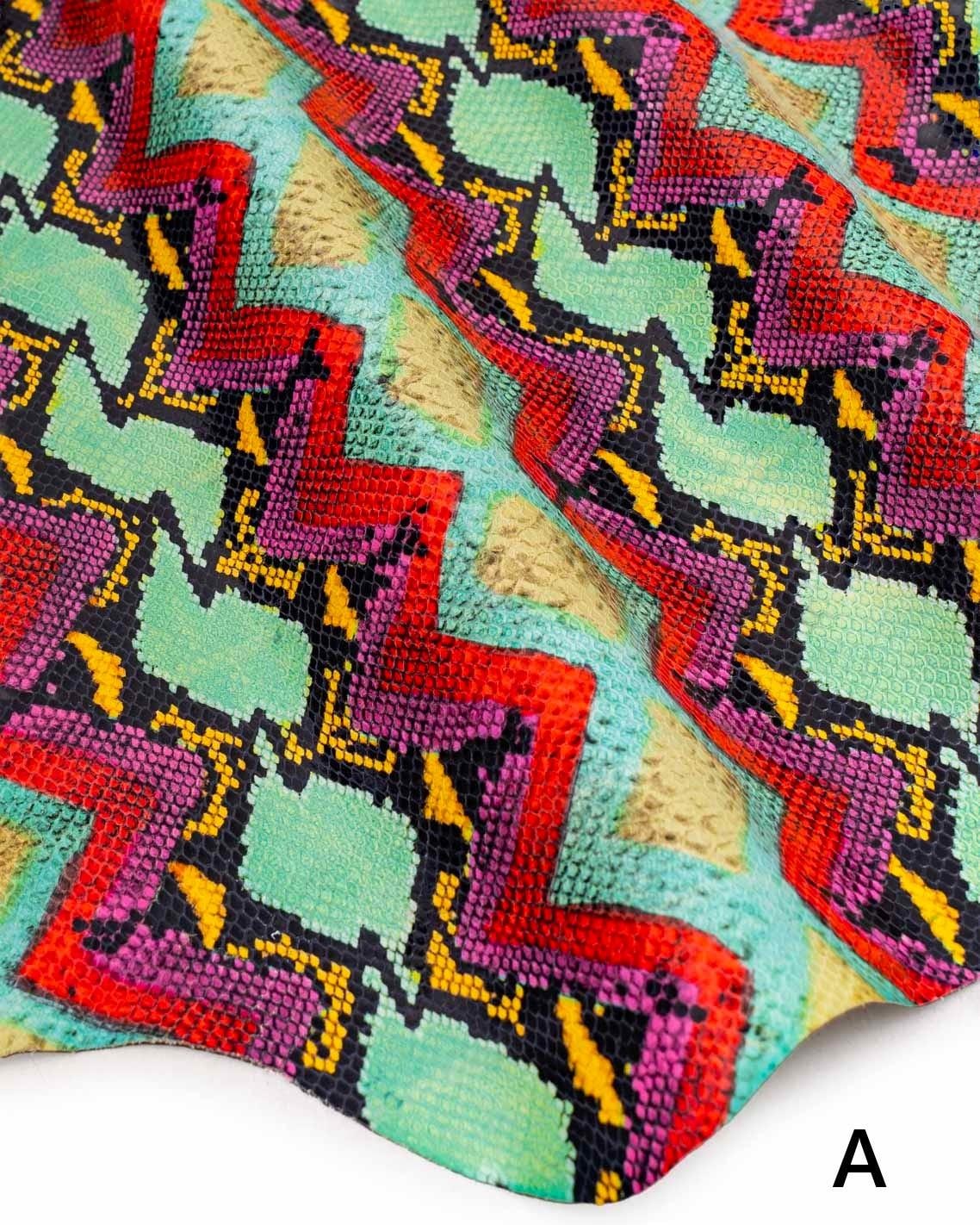 Multicolor PYTHON printed leather hide, reptile textured calfskin, snake pattern on glossy soft hide for DIY B18994-ST La Garzarara