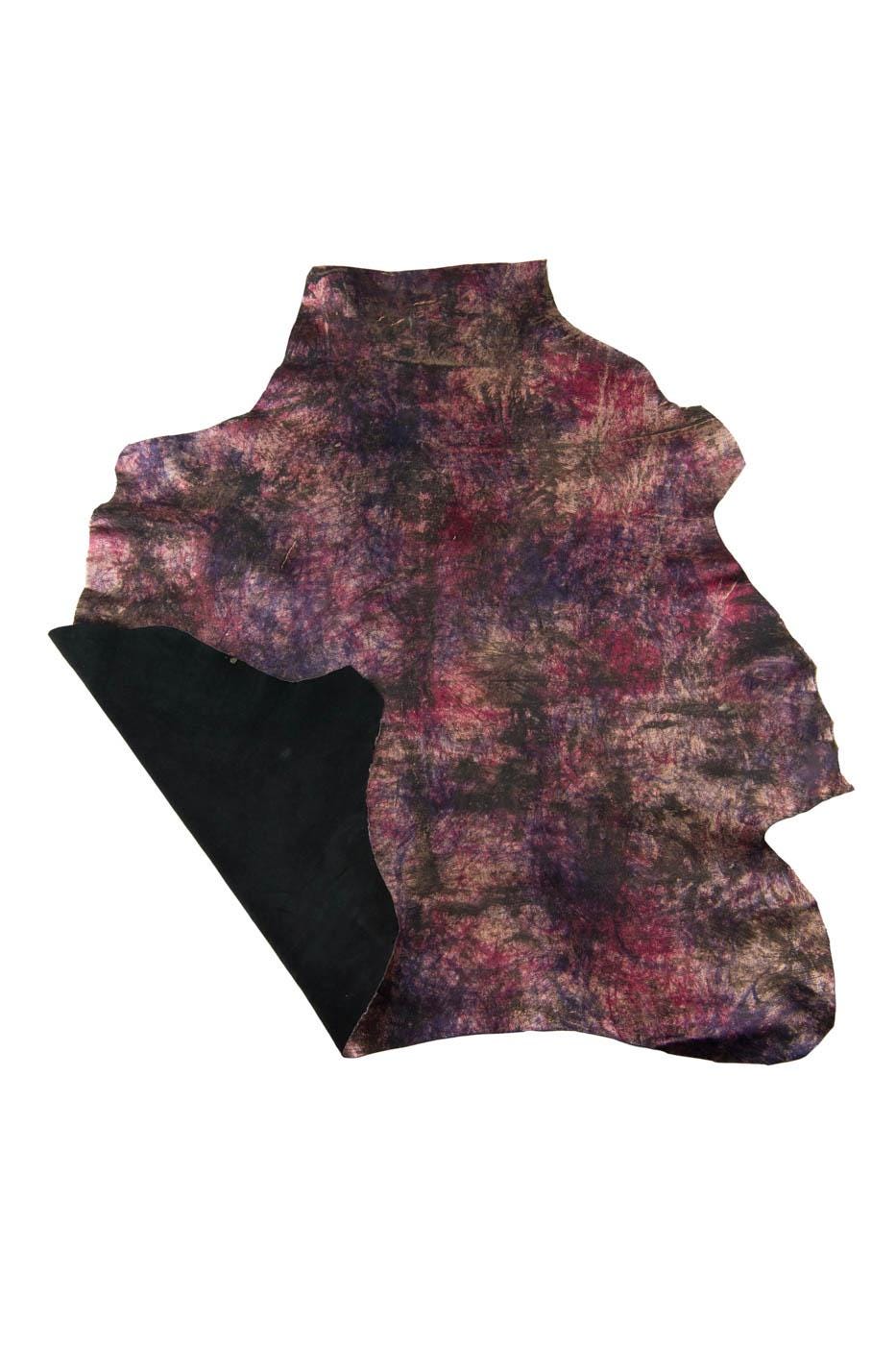 METALLIC printed leather skin, hand PAINTED goatskin, bright abstract texture on soft hide B19423-MT La Garzarara