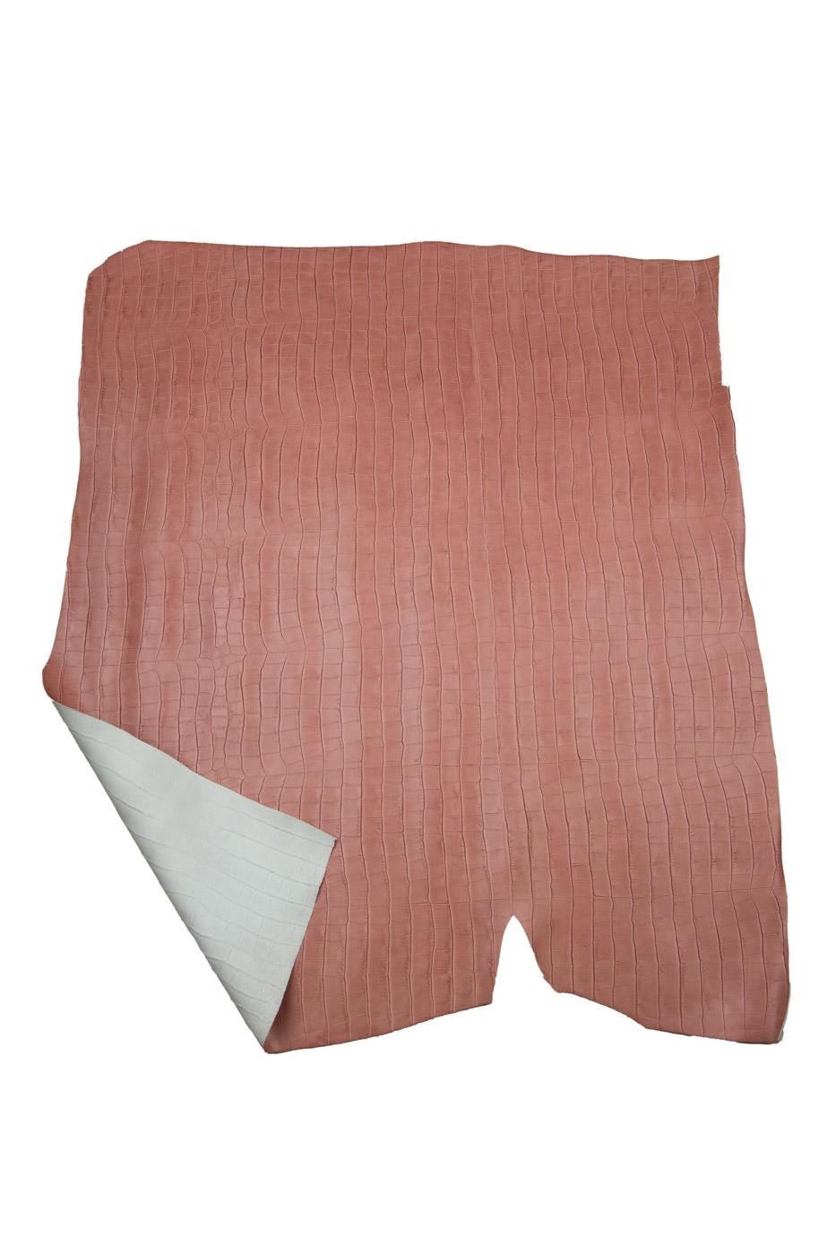 Antique pink CROCODILE embossed leather hide, alligator print on soft matt cowhide, 0.9 - 1.2 mm, for crafting B19307-ST
