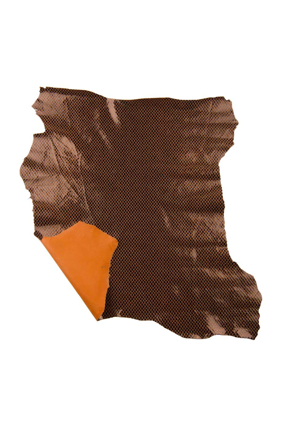 Black - orange METALLIC REPTILE printed leather hide, glossy soft snake textured calfskin, ideal for hobbyists B19473-MT(st) La Garzarara
