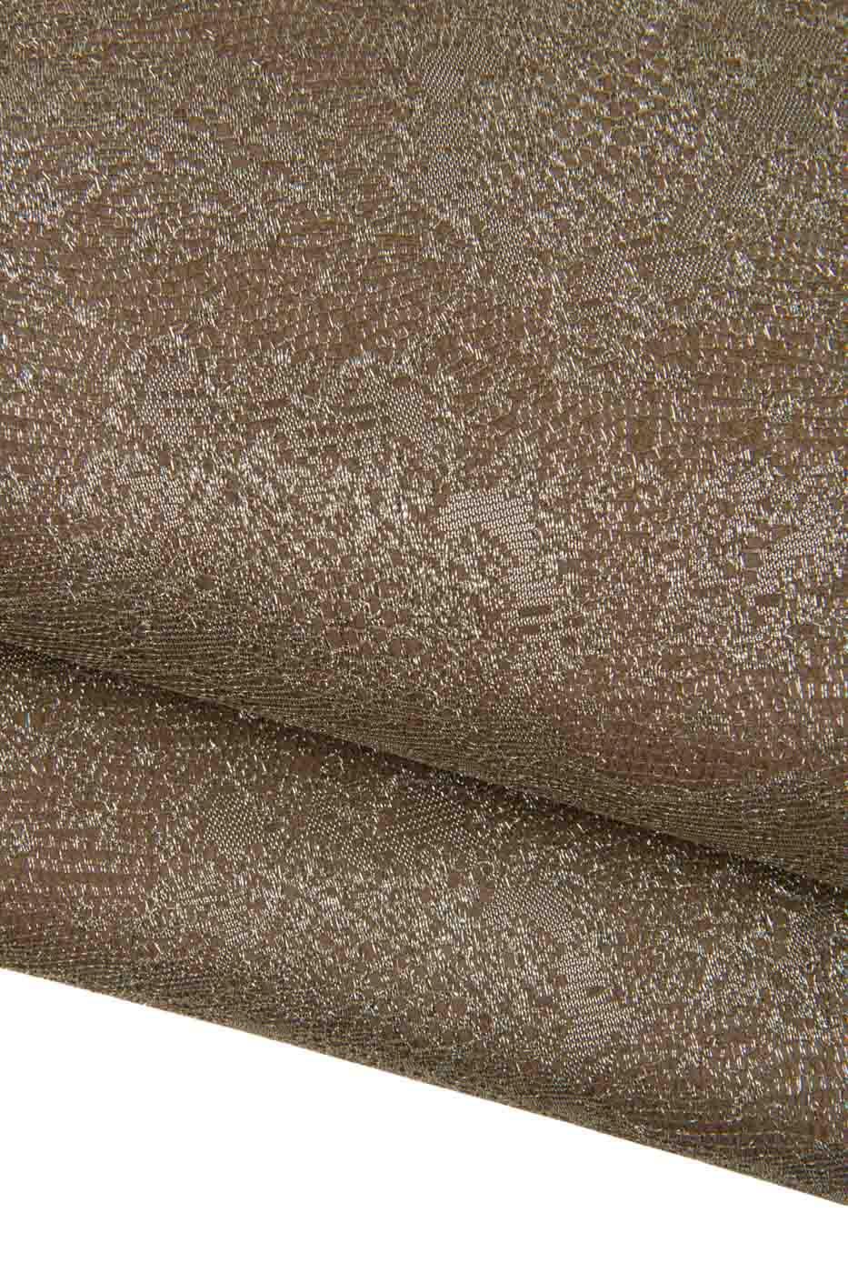 LACE printed leather skin, brown goatskin matched to light gold GLITTER fabric, metallic material for hobbyists B19407-MT(st) La Garzarara