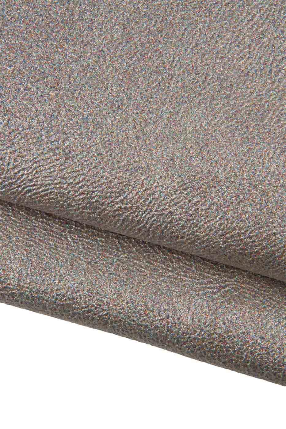 Beige leather skin with multicolor GLITTER, SPARKLE metallic wrinkled goatskin, bright soft material for hobbyists B19415-MT La Garzarara