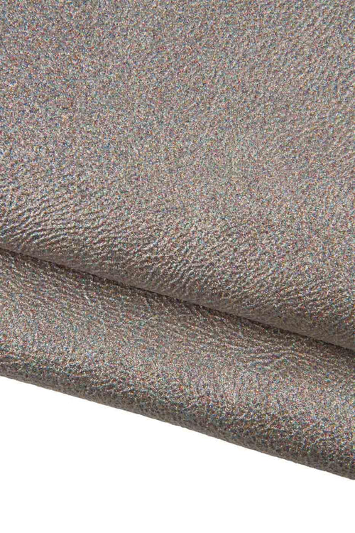 Beige leather skin with multicolor GLITTER, SPARKLE metallic wrinkled goatskin, bright soft material for hobbyists B19415-MT La Garzarara