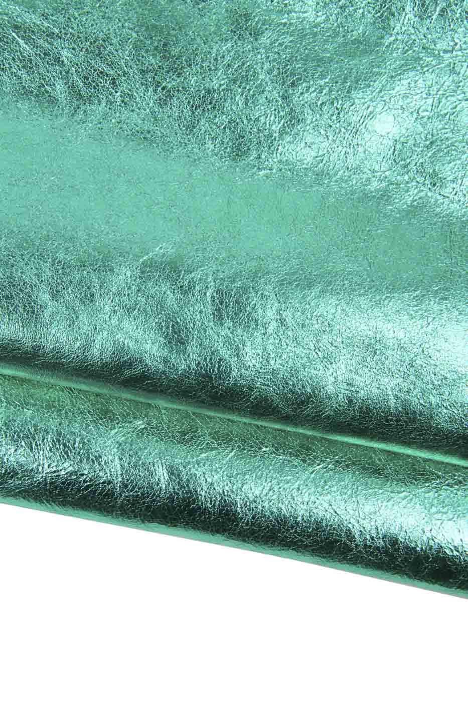 Turquoise METALLIC leather skin, AQUAMARINE soft wrinkled cowhide, bright sparkle top quality material for hobbyists B18534-MT La Garzarara