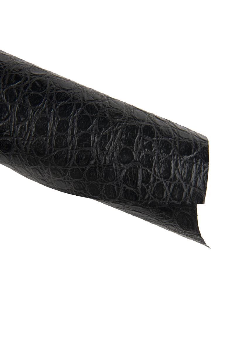 Black CROCODILE embossed leather hide, semi glossy alligator printed cowhide, black soft calfskin 0.6 - 0.8 mm B19871-TB La Garzarara
