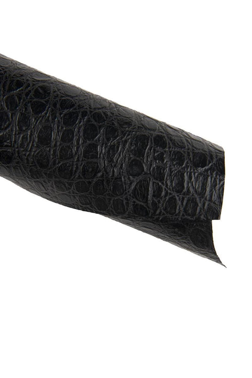 Black CROCODILE embossed leather hide, semi glossy alligator printed cowhide, black soft calfskin 0.6 - 0.8 mm B19871-TB La Garzarara