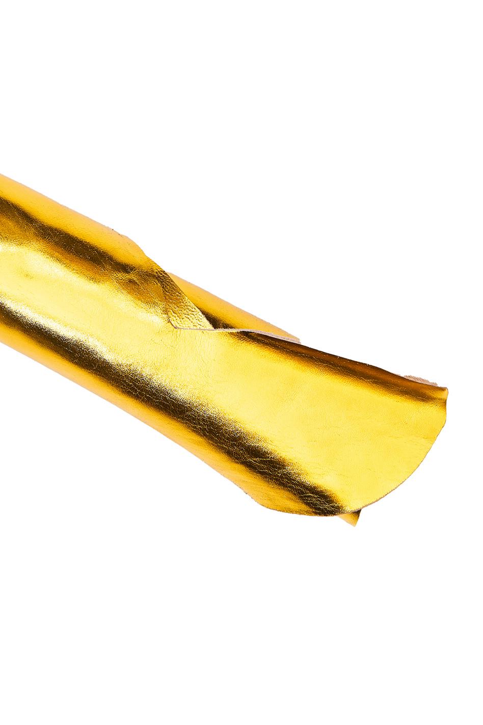 Yellow leather hide, SMOOTH METALLIC calfskin, glossy slightly wrinkled cowhide, 1.1 - 1.3 mm B16629-MT La Garzarara