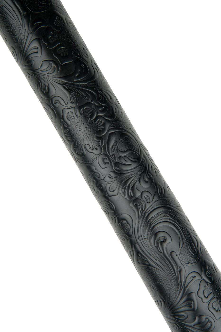 Black FLORAL EMBOSSED leather hide, charro flower print, relief texture on goatskin, 0.8 - 1.0 mm mm B18693-TB La Garzarara