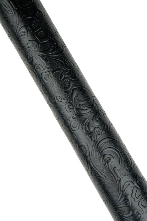 Black FLORAL EMBOSSED leather hide, charro flower print, relief texture on goatskin, 0.8 - 1.0 mm mm B18693-TB La Garzarara