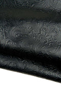 Black FLORAL EMBOSSED leather hide, charro flower print, relief texture on goatskin, 0.8 - 1.0 mm mm B18693-TB La Garzarara