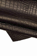 BLACK CROCODILE embossed leather hide, alligator pattern on matt cowhide, soft printed calfskin 0.7 - 0.8 mm B16272-TB La Garzarara