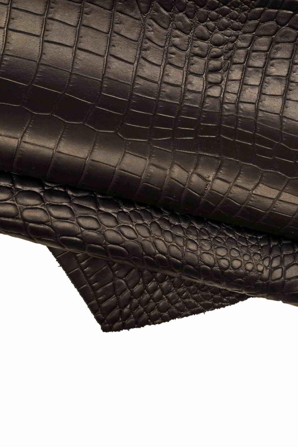BLACK CROCODILE embossed leather hide, alligator pattern on matt cowhide, soft printed calfskin 0.7 - 0.8 mm B16272-TB La Garzarara