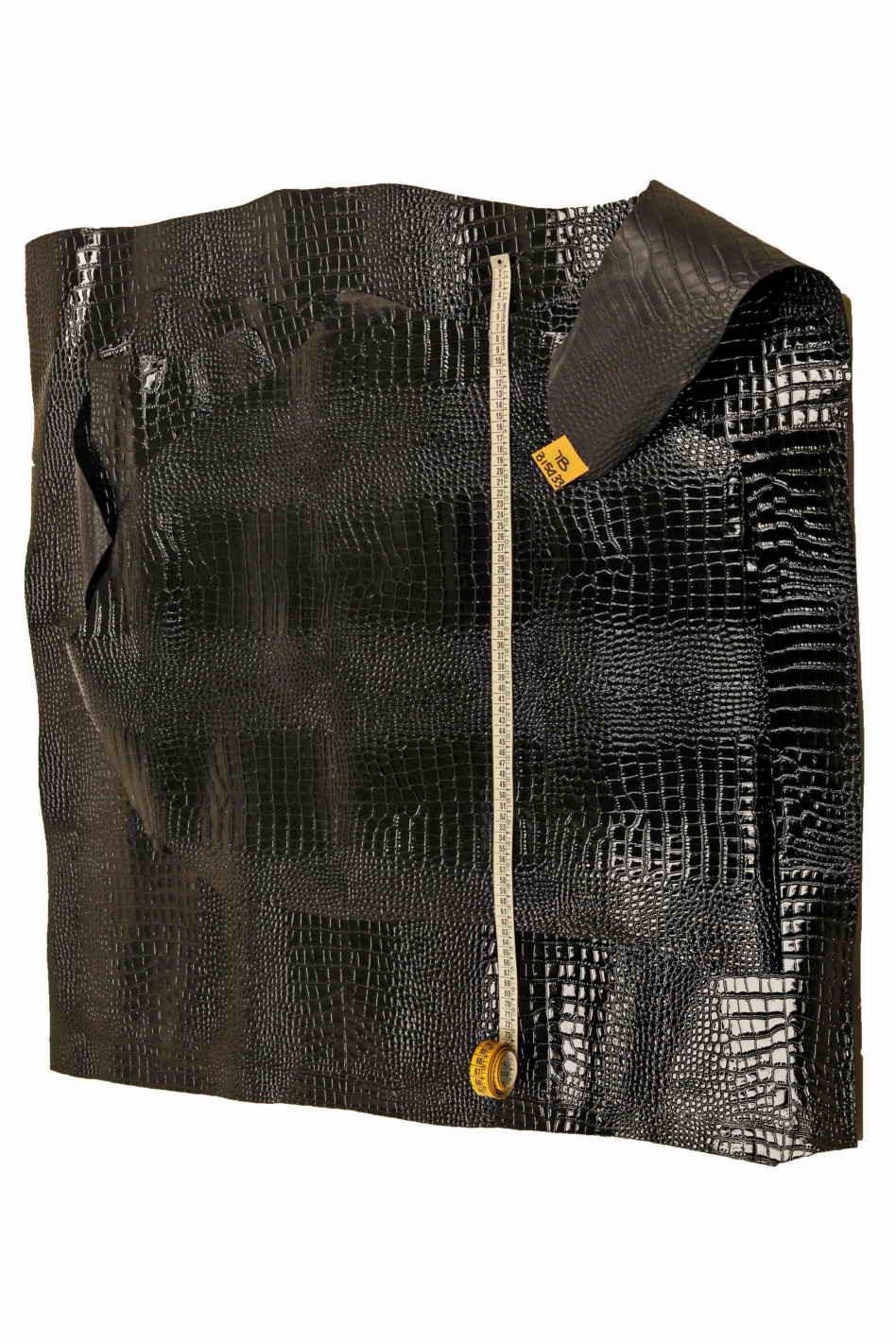 Black CROCODILE EMBOSSED leather hide, glossy printed stiff cowhide, animal printed calfskin for crafting B15433-TB La Garzarara