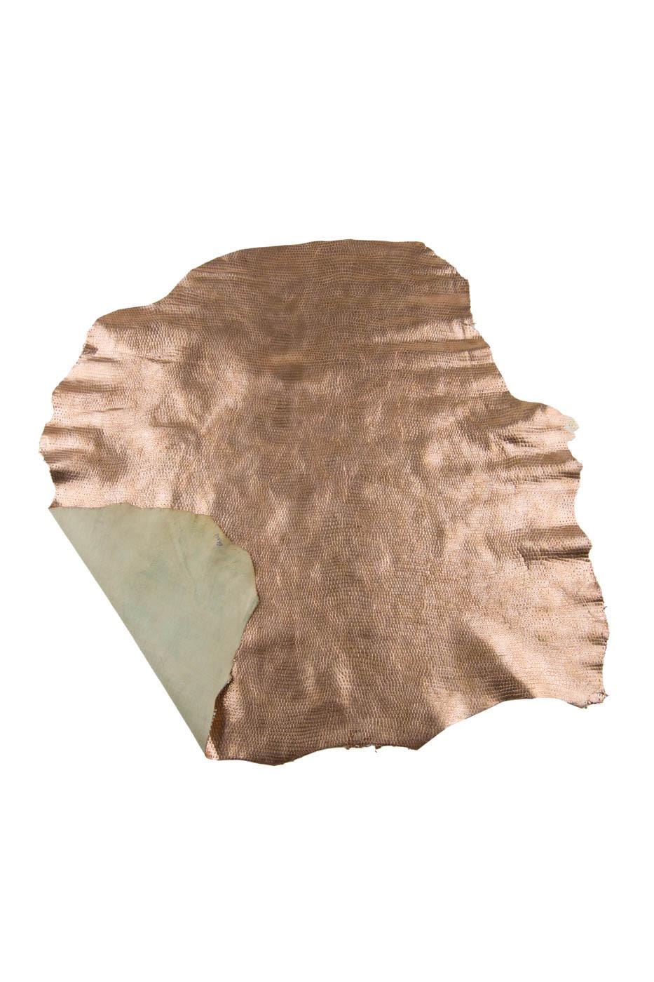 COPPER CROCODILE embossed cowhide, croc printed leather hide, reptile metallic calfskin, 0.7 - 0.9 mm B19351-MT(st) La Garzarara