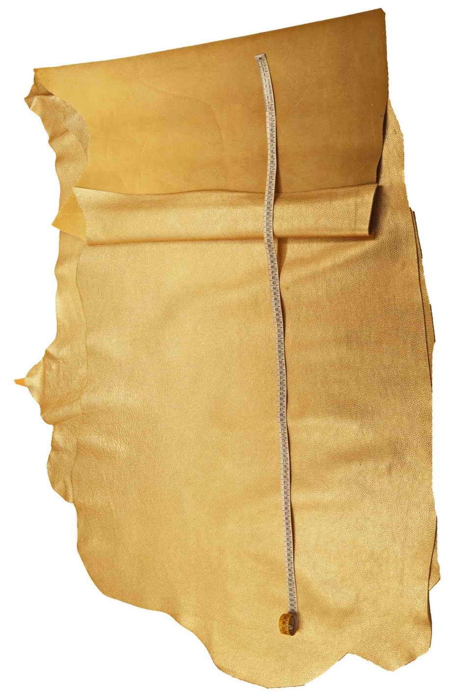 Gold leather hide, PEBBLE GRAIN printed cowhide, metallic soft golden calfskin, 1.6 - 1.7 mm B16060-MTLa Garzarara